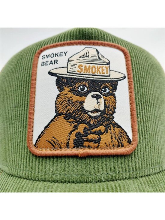 NWT Smokey Bear Corduroy Trucker Hat - Official Mad Engine Snapback - Green/Brow